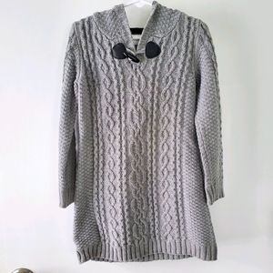 Girls' Grey Knit Long Sleeve Hooded Sweater Dress